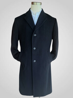 Jos A Bank Long Overcoat 38S Black Brushed Wool Top Coat